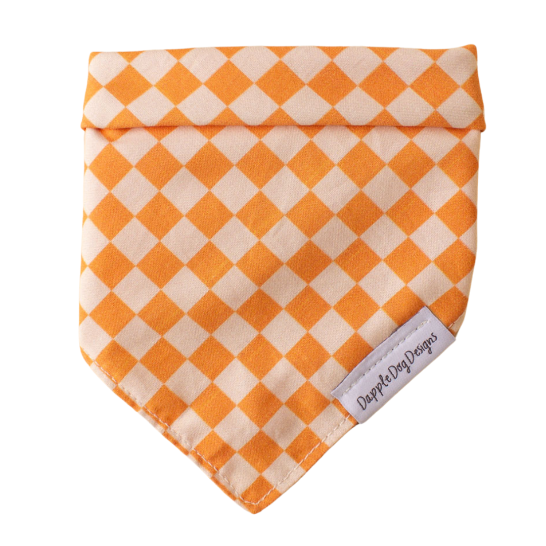 Orange Checkered Bandana Fall Dog Bandana