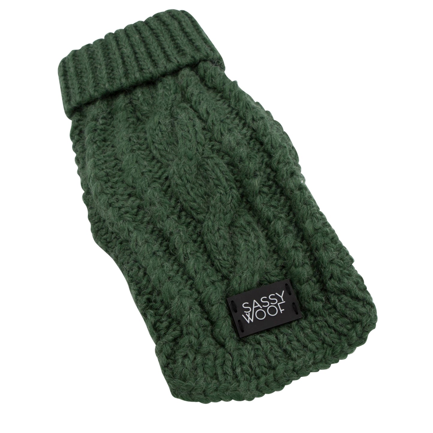 Dog Cable Knit Sweater - Dark Green