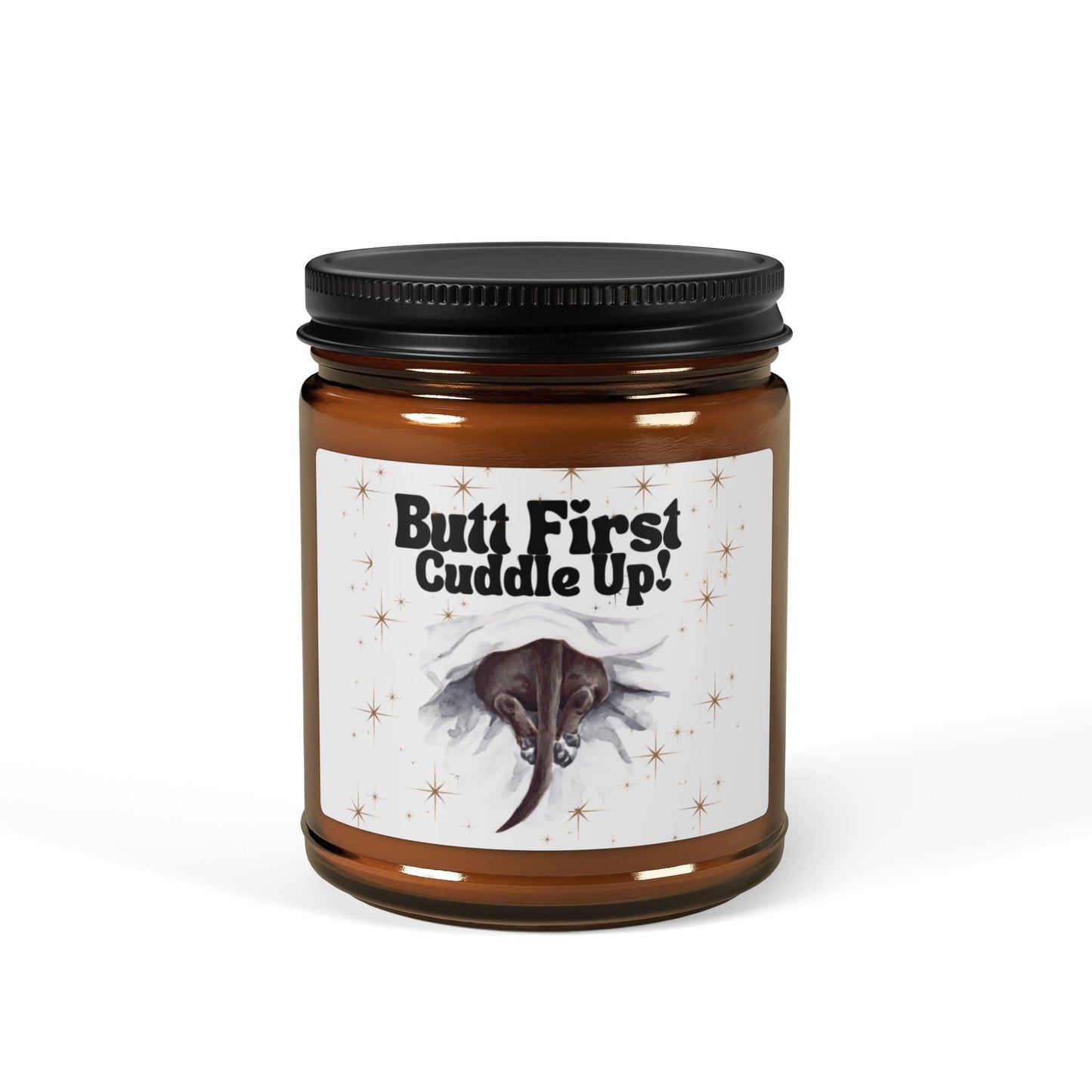 Butt First ! Cuddle Up  Black Dog Tail in Blankets Soy Candle