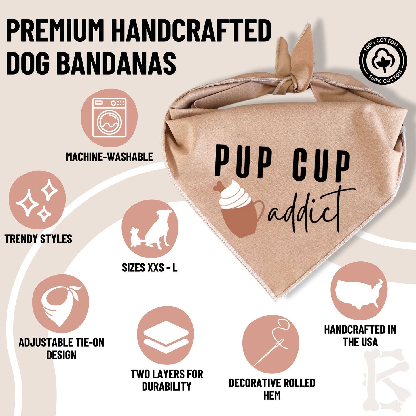 "Pup Cup Addict" Funny Coffee Lover Dog Bandana