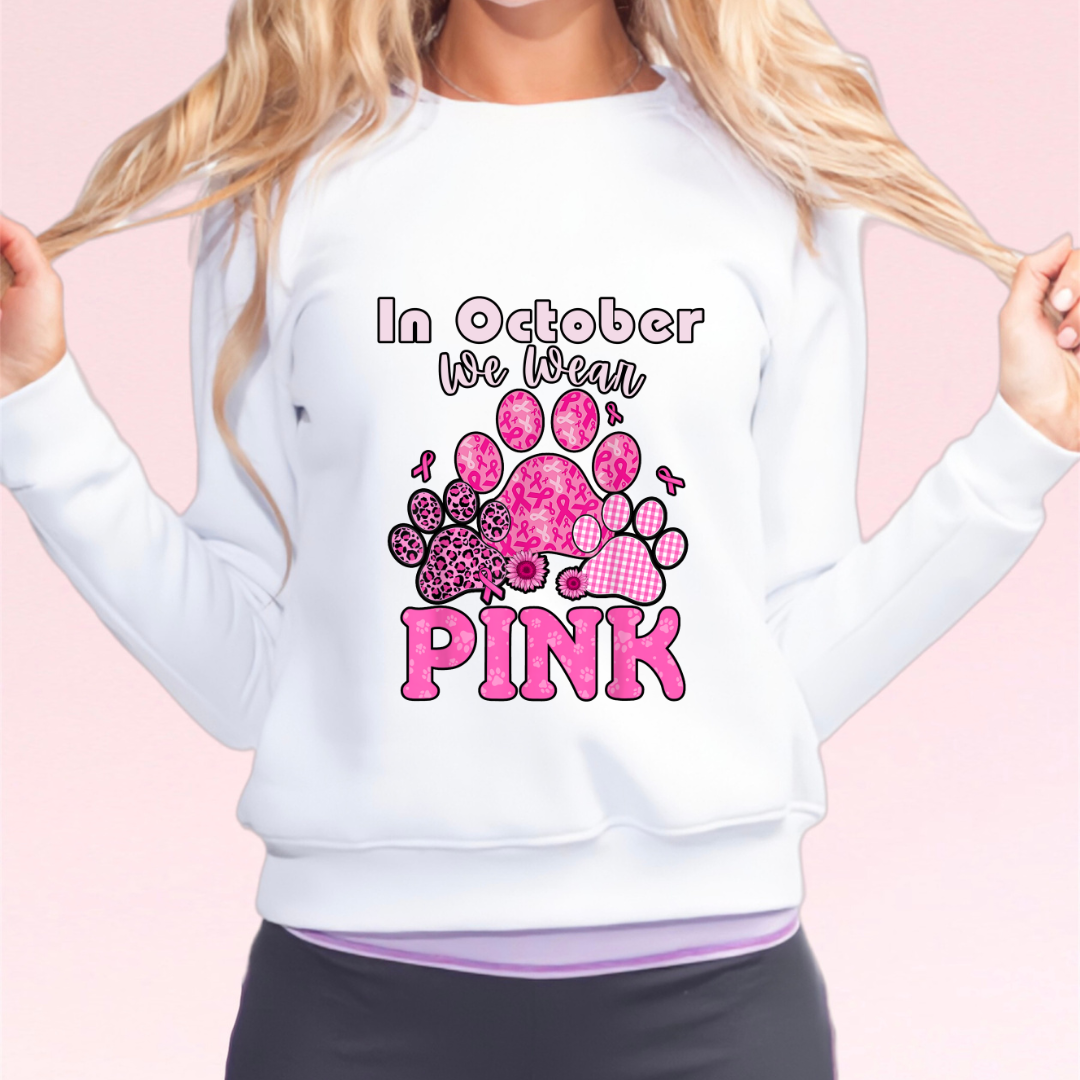 "Paws For a Cause: October We Wear Pink Sweatshirt - Uniting for Breast Cancer Awareness