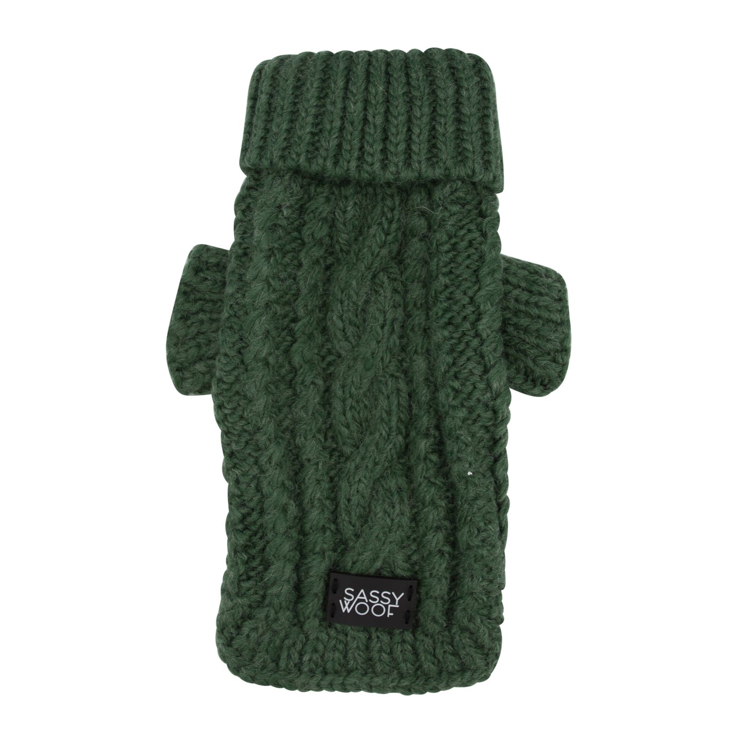 Dog Cable Knit Sweater - Dark Green